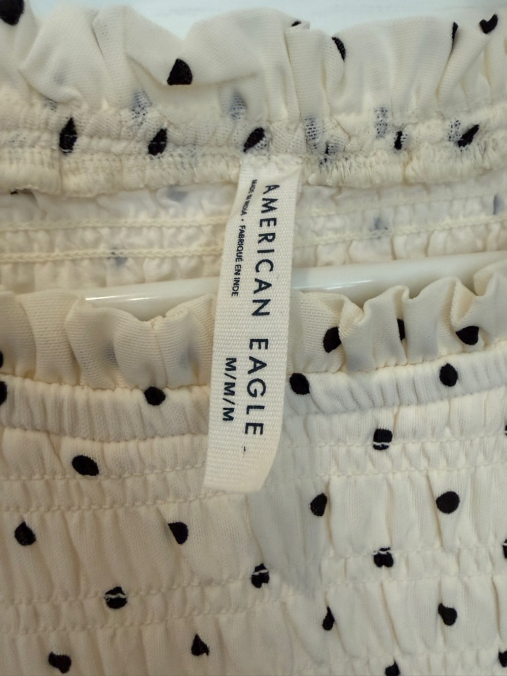 American Eagle Size M Polka Dot Smocked Dress Puff Sleeve Ruffle Hem Cute - Picture 11 of 15